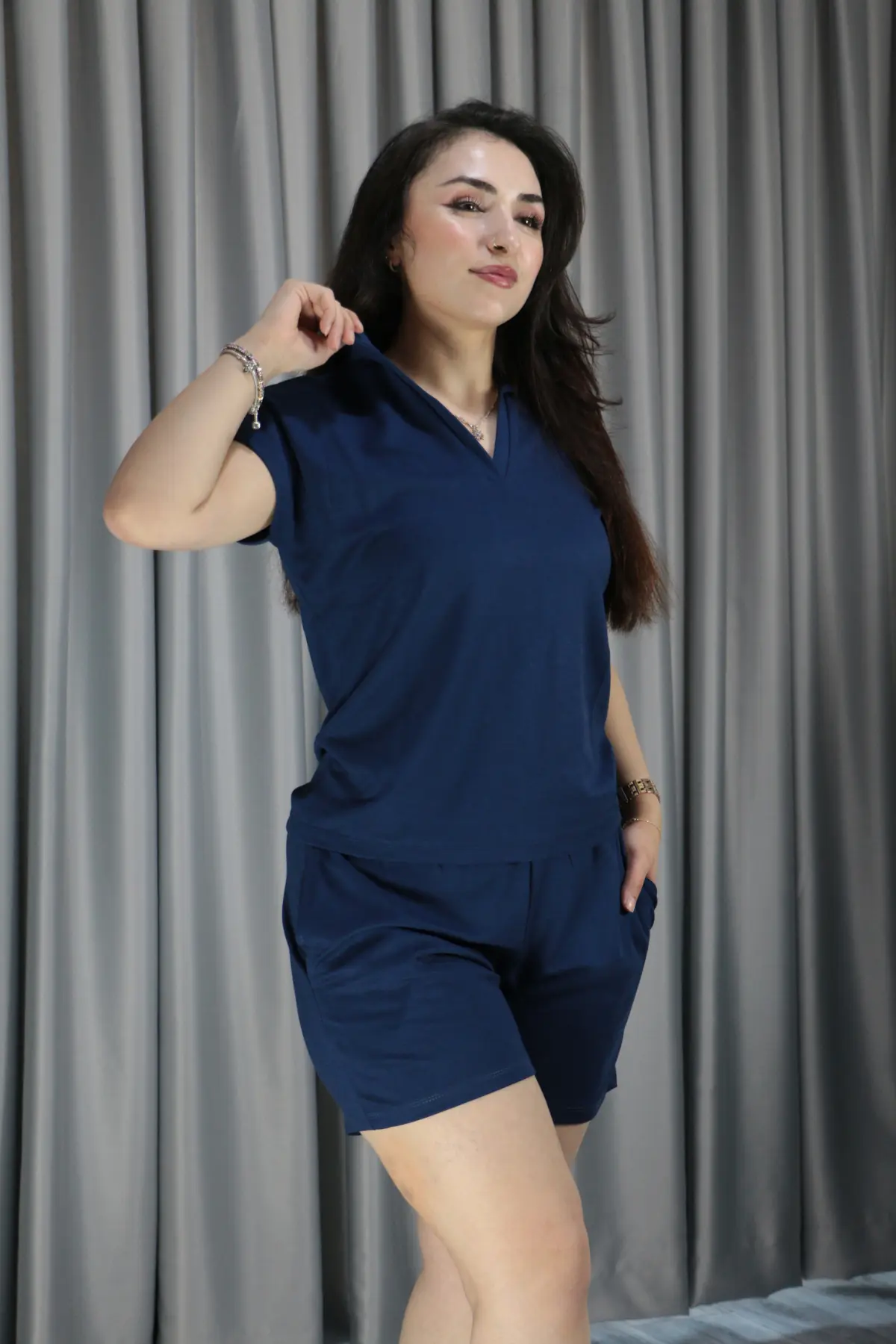 Polo Yaka Pike Kumaş Şortlu Yazlık Takım XL - lacivert