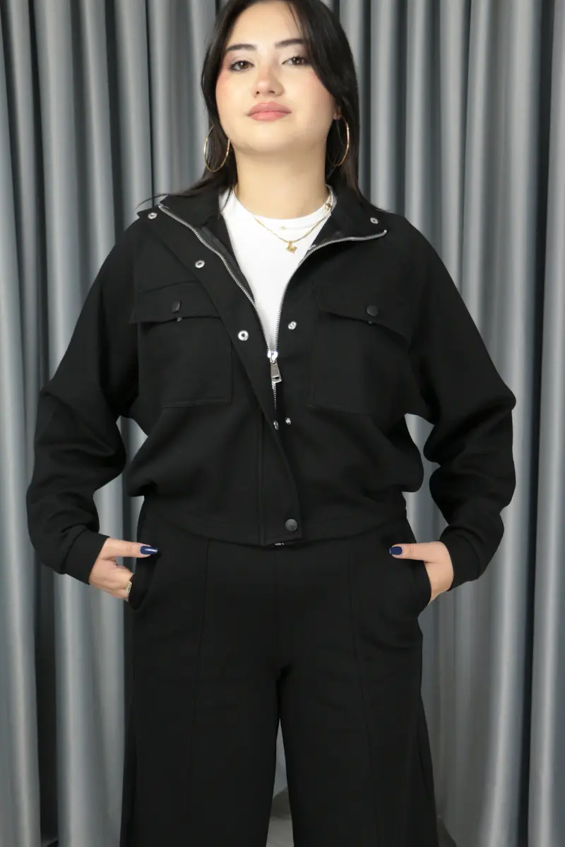 Kadın Pike Kumaş Dokulu Anti Alerjenik Pamuklu Premium Alt Üst Takım XL - siyah