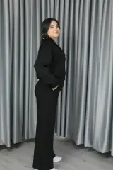 Kadın Pike Kumaş Dokulu Anti Alerjenik Pamuklu Premium Alt Üst Takım XL - siyah