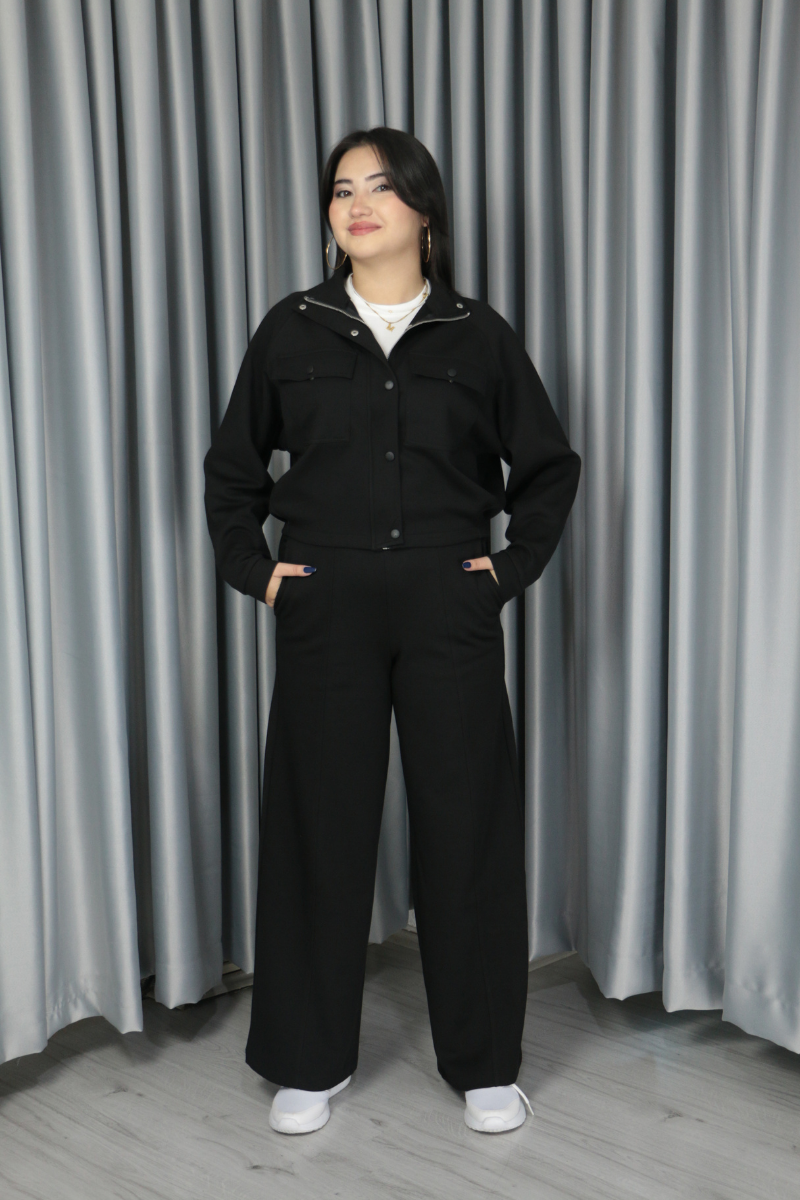 Kadın Pike Kumaş Dokulu Anti Alerjenik Pamuklu Premium Alt Üst Takım XL - siyah