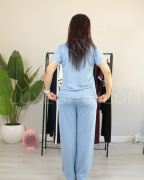 Modal Kumaş Polo Yaka Yanları Biye Detay Alt Üst Kadın Takım XL - buz mavisi