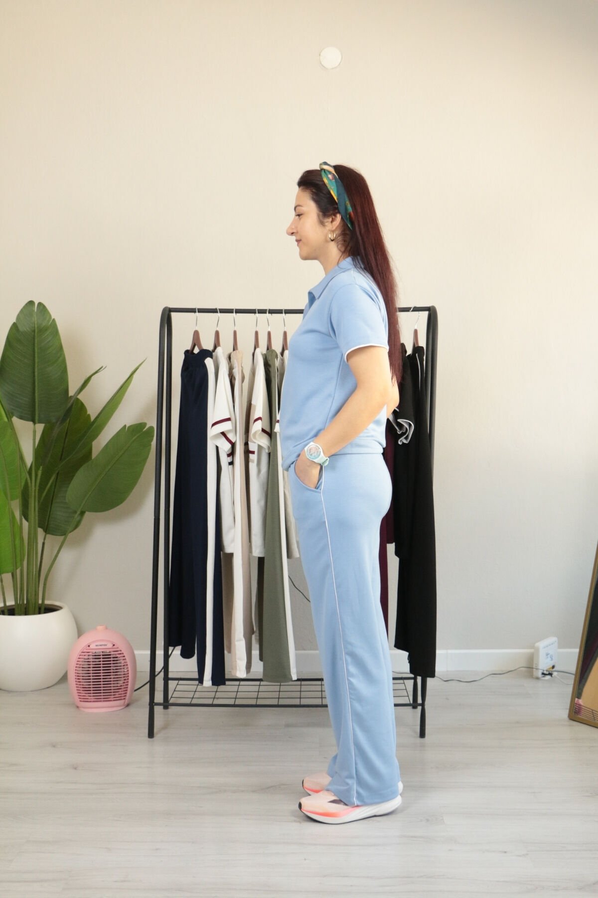 Modal Kumaş Polo Yaka Yanları Biye Detay Alt Üst Kadın Takım XL - buz mavisi