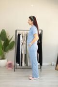 Modal Kumaş Polo Yaka Yanları Biye Detay Alt Üst Kadın Takım XL - buz mavisi