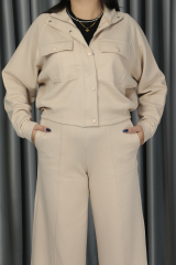 Kadın Pike Kumaş Dokulu Anti Alerjenik Pamuklu Premium Alt Üst Takım S - krem