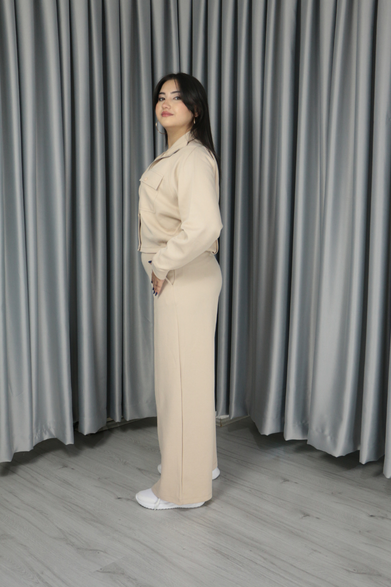 Kadın Pike Kumaş Dokulu Anti Alerjenik Pamuklu Premium Alt Üst Takım S - krem