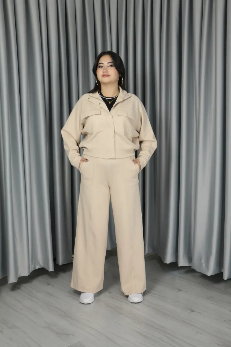 Kadın Pike Kumaş Dokulu Anti Alerjenik Pamuklu Premium Alt Üst Takım S - krem