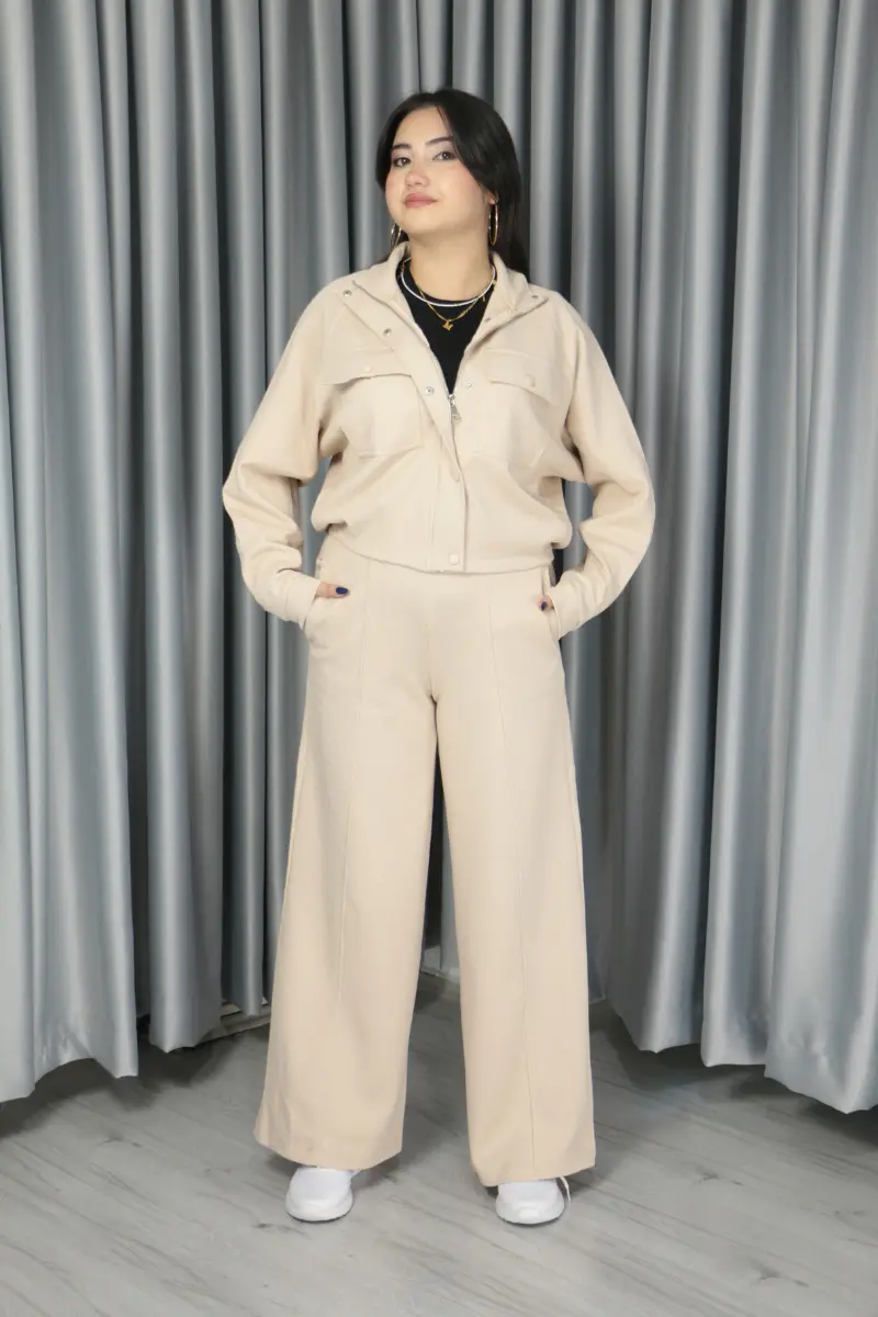 Kadın Pike Kumaş Dokulu Anti Alerjenik Pamuklu Premium Alt Üst Takım S - krem