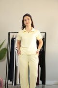 Modal Kumaş Polo Yaka Yanları Biye Detay Alt Üst Kadın Takım M - Civciv Sarı