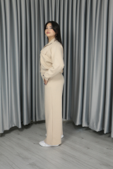 Kadın Pike Kumaş Dokulu Anti Alerjenik Pamuklu Premium Alt Üst Takım L - krem