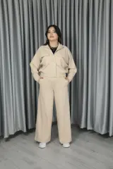 Kadın Pike Kumaş Dokulu Anti Alerjenik Pamuklu Premium Alt Üst Takım L - krem