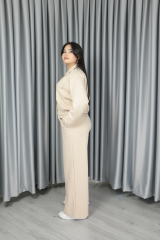 Kadın Pike Kumaş Dokulu Anti Alerjenik Pamuklu Premium Alt Üst Takım L - krem