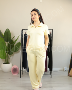 Modal Kumaş Polo Yaka Yanları Biye Detay Alt Üst Kadın Takım S - Civciv Sarı