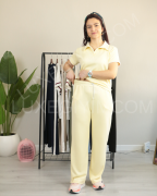 Modal Kumaş Polo Yaka Yanları Biye Detay Alt Üst Kadın Takım XL - Civciv Sarı