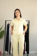 Modal Kumaş Polo Yaka Yanları Biye Detay Alt Üst Kadın Takım XL - Civciv Sarı