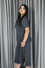 Kadın Modal Kumaş Yırtmaç Detaylı Elbise S - antrasit
