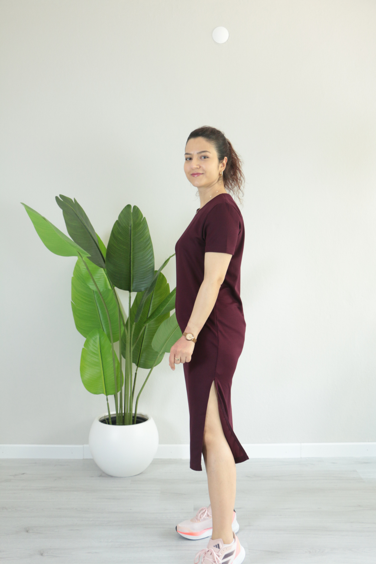 Kadın Modal Kumaş Yırtmaç Detaylı Elbise S - bordo