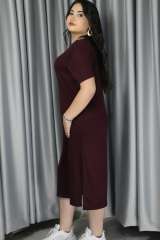 Kadın Modal Kumaş Yırtmaç Detaylı Elbise L - bordo