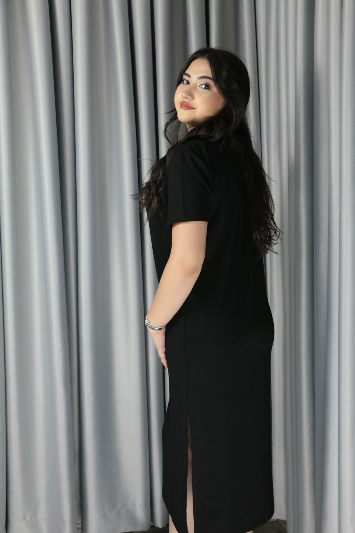 Kadın Modal Kumaş Yırtmaç Detaylı Elbise S - siyah