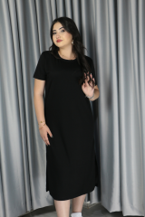 Kadın Modal Kumaş Yırtmaç Detaylı Elbise S - siyah