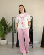Şal Detaylı Modal Rahat Kesim Alt Üst Takım S - pembe
