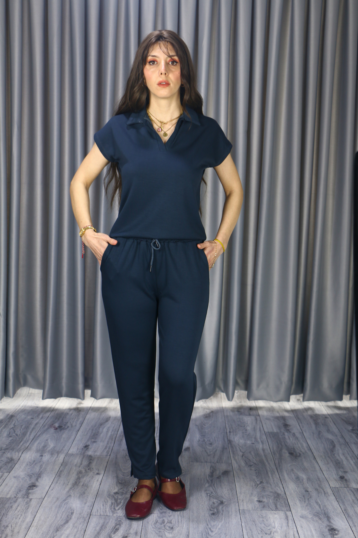 Modal Kumaş Polo Yaka Beli Lastikli Alt Üst Takım S - antrasit