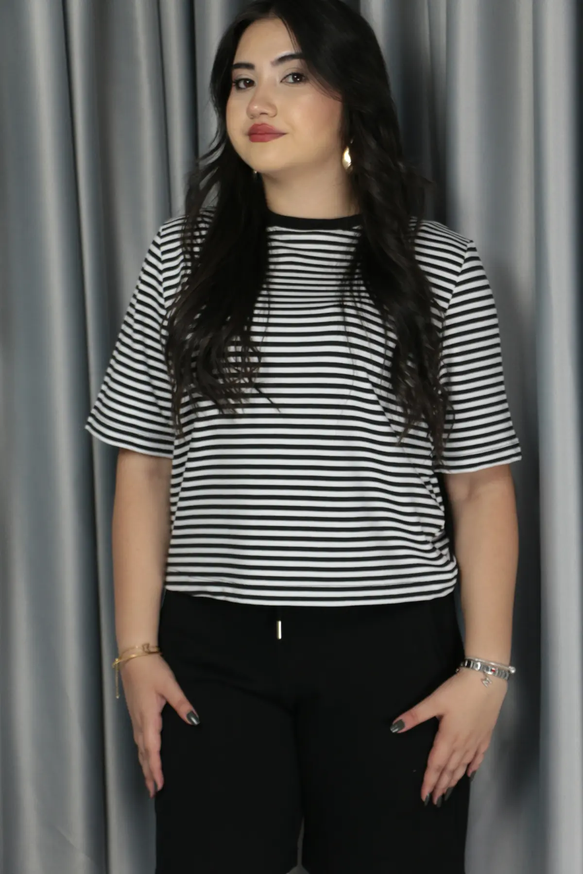 Premium Seri Tshirt S - siyah çizgili