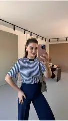 Premium Seri Tshirt L - lacivert çizgili