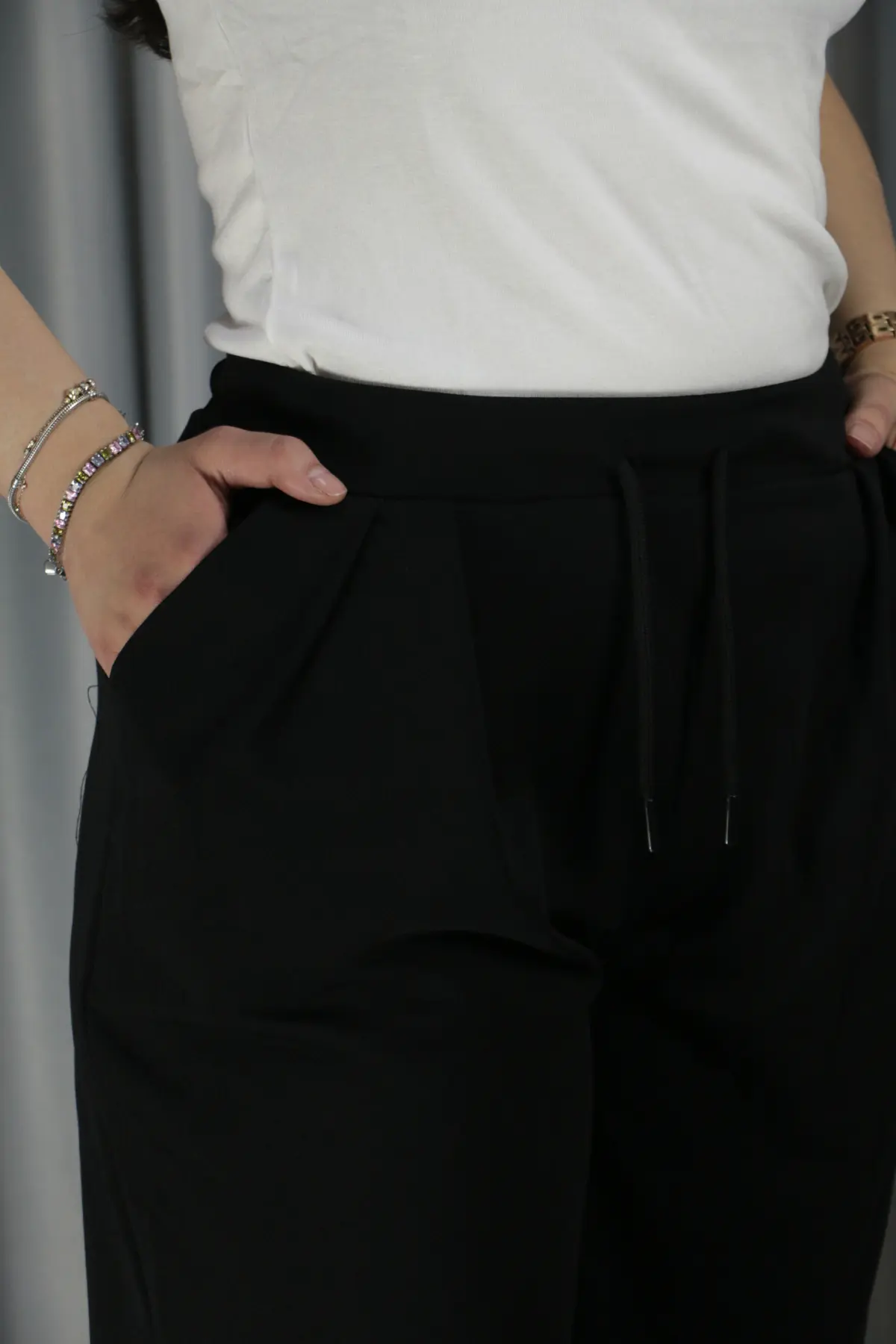 Kadın Modal Krep Kumaş Havuç Pantolon M - siyah