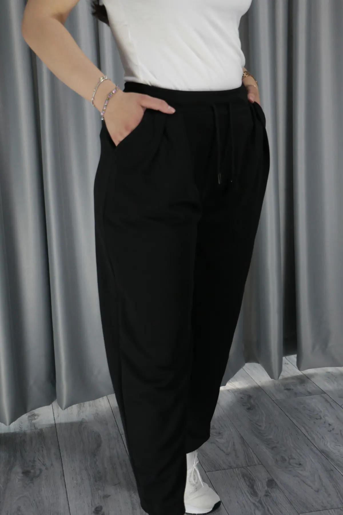 Kadın Modal Krep Kumaş Havuç Pantolon M - siyah