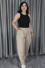 Kadın Modal Krep Kumaş Havuç Pantolon S - bej