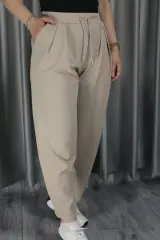 Kadın Modal Krep Kumaş Havuç Pantolon S - bej