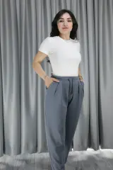 Kadın Modal Krep Kumaş Havuç Pantolon M - füme