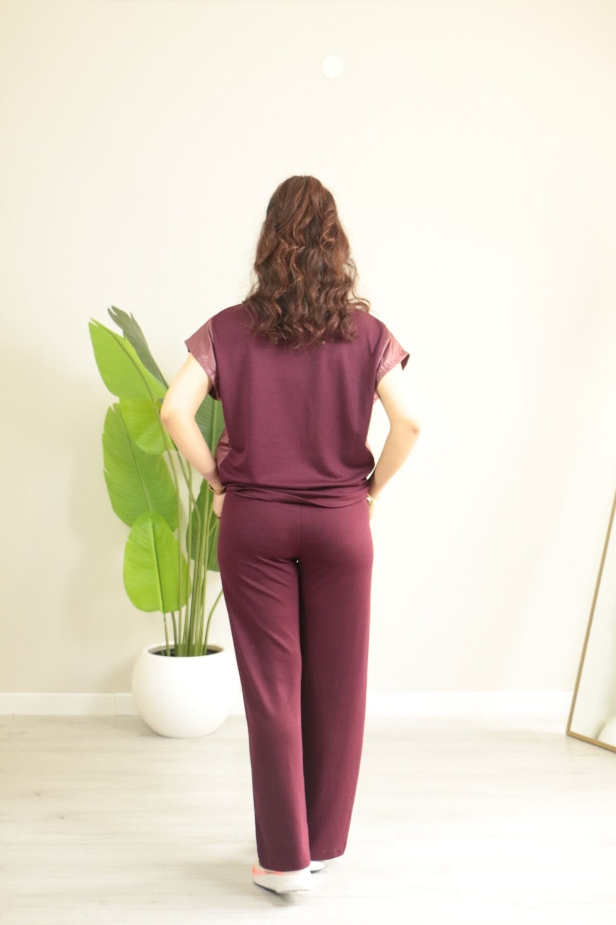 Yanları paraşüt detay fermuarlı ikili takım XL - bordo